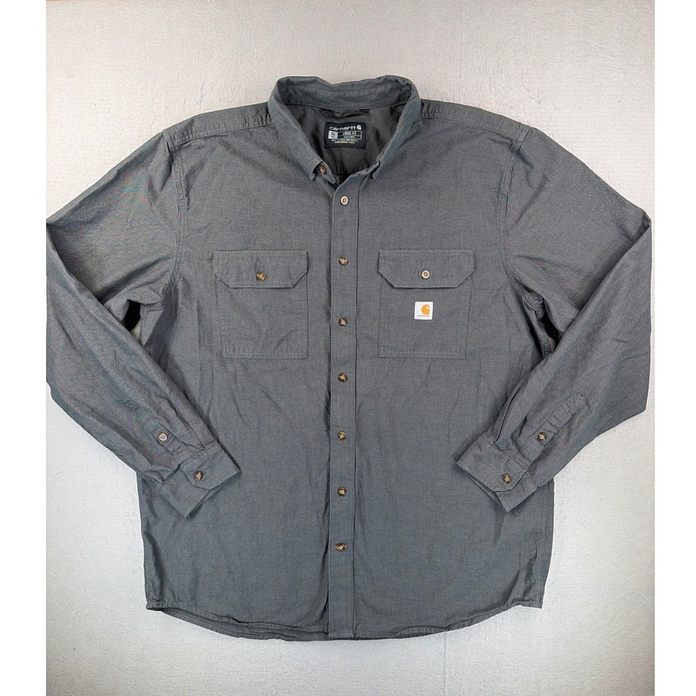 Carhartt Loose Fit Long Sleeve Button Down Shirt Charcoal Gray XL Tall Mens